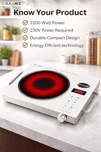 Image of Induction Cooktop 2200W with Grill Rack |Infrared Induction |Glass Top Digital Touch Control, Auto-Off Safety | 4 Cooking Modes | Works with All Cookware