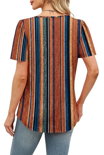 Image of Womens Tops Dressy Casual Blouses Short Sleeve Shirts Plus Size Fashion Clothing Spring Summer Outfits Button Pleated Front