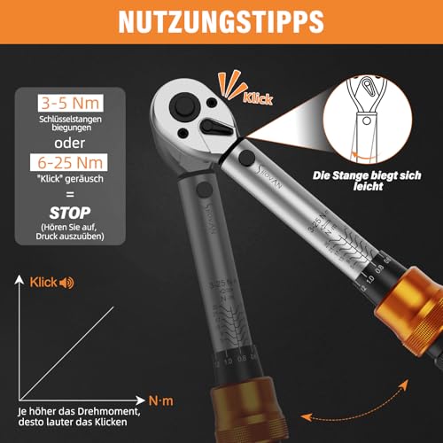 Detaillierte 13-teiliges Set im EVA-Koffer: Torque Wrench - Detailansicht von ss shovan Klein Drehmomentschlüssel 3-25Nm...