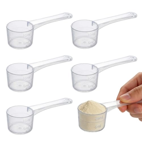 ZORVYN 5 piezas cucharas medidoras y dosificadoras con escala, cacito dosificador, creatina y scoop proteina, para hornear, cocinar, café, detergente, proteínas y creatina (5 g) (Transparente)