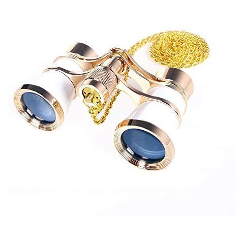 ANGEEK 3 x 25 Classic Foldable Opera Glasses, Binoculars, Metal Body with Chain, Optical Lens, Theatre Telescope, Retro Design, Women / Girls, Gifts (White) Cover