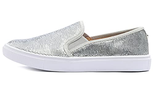 Image of FEVERSOLE Women's Fashion Sparkle Sequin Embellished Sneaker Party Holiday Casual Shoes