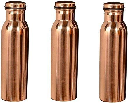 J M JEWELS Tammana Copper Water Bottle Leak Proof Joint Free Ayurveda 100% Pure Copper Vessel Pitcher for Drinking Water Ayurveda Health Benefits (950 ml/32oz) Set of 3 Bottles