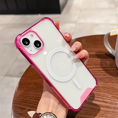 Coque de chargement sans fil magnetique iPhone 14 rose transparente