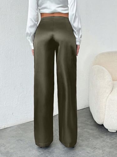 Womens Casual Long Pants Solid Color Satin Low Waist Wide Leg Pants3