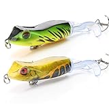 VTAVTA Whopper Plopper Fishing Lures Frog Topwater Lures for Bass Hard Swimbait Fishing Tackle Kits Floating Pencil Popper Rotating Tail Pack of 2