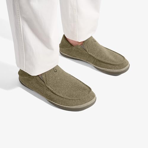 Image of OluKai Moloa Hulu Men's Wool-Blend Slippers, Soft & Heathered Knit Slip On Shoes, Suede Leather Foxing, Drop-In Heel Design