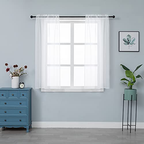 GIRASOLE HOME Paire de rideaux en voile blanc transparent effet lin, à rayures blanches, pour salon, chambre, balcon, fenêtre et intérieur, 2 panneaux avec...