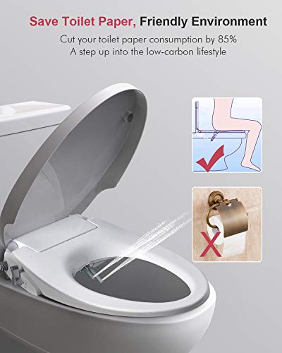 Uni-Green Toilet Seat Bidet, White with Quiet-Close Lid and Seat, Dual Wash Nozzles for Rear and Feminine Spray,Non-Electronic