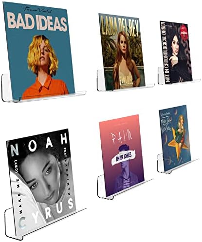 INTELLIMADE - Acrylic Vinyl Record Shelf, Wall Mount Album Record Holder, Plexiglass Floating Book Display, Easy Install Acrylic Vinyl Storage Rack for Studio and Homes. 12 inches, 6 - Pack