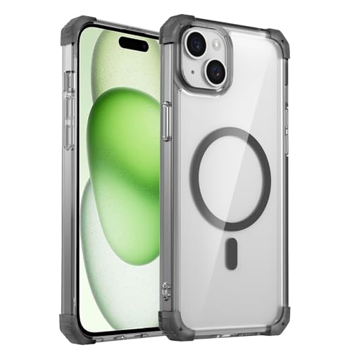 Coque magnetique transparente iPhone 15 Plus antichoc de qualite militaire avec cadre sureleve