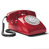 Opis Technology 60s Cable Teléfono Fijo Retro Vintage – Teléfono Antiguo de Disco con Campana Metálica, Rojo