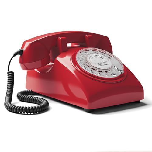 Opis Technology 60s Cable Teléfono Fijo Retro Vintage – Teléfono Antiguo de Disco con Campana Metálica, Cero Radiación y Estilo Clásico de los Años 60, Rojo