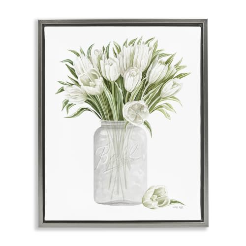 White Tulips Rustic Country Jar, 16 x 20 Inch Canvas in Floater Frame