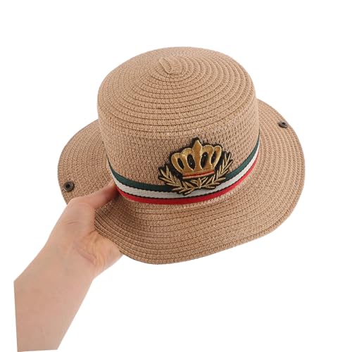 Homoyoyo Boys and Girls Straw Hat Wide Brim for Boys and Girls Breathable Sun Cap for Beach Adventures Versatile Outdoor Hat for Toddlers and Young Boy Girl Khaki4