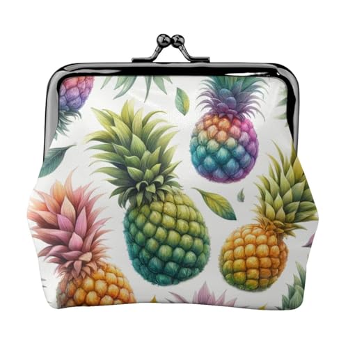 Pu Leather Buckle Coin Purse Colorful-Pineapple-Summery Girls Kiss-Lock Change Purse Wallets