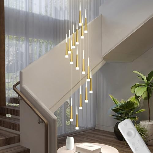 Lustre escalier moderne doré à 16 têtes LED Loen réglable - 2