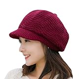 Wintermütze Beanie Mütze Damen Winter Strickmütze Schirmmütze Hüte Mützen Caps Gestrickte Baseballmütze Warme Wool Mütze (Weinrot)