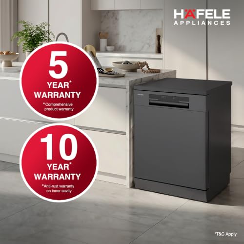 Image of Hafele Aqua Noir Dishwasher | 13 Place Settings | Upto 70 Utensils | Designed for Indian Kitchens | Free-Standing | Hygienic & High-Performance Cleaning | 5-Year Warranty