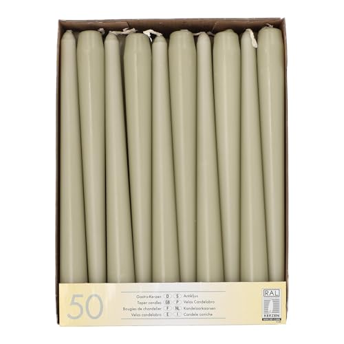 Bougies de table vert fougère 25 cm : lot de 50 pour repas de fête