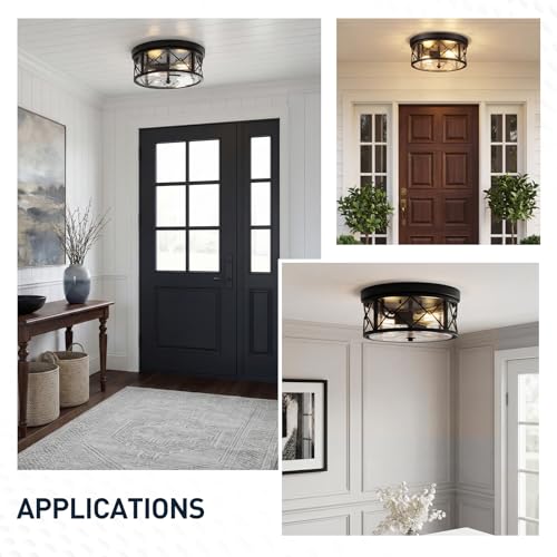 Image of zeyu 2-Light Flush Mount Ceiling Light Fixture, Clear Glass, ZY25-F BK