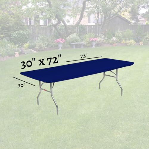 Image of Kwik-Covers 6' Rectangle Plastic Table Covers 30 inch x 72 inch, Bundle of 5 (Navy Blue)