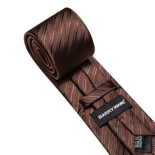 Image of Barry.Wang Solid Striped Tie for Men Silk Necktie Pocket Square Cufflinks Formal Wedding Party Business