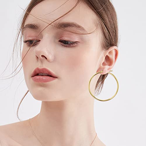 Fencci 14K Real Yellow Gold Hoop Earrings For Women 2 Mm Thickness Classic Round Tube Hoop Earrings 14K Gold Extra Large Hoop Earrings Solid Gold Hoop Earrings With Click-Down Clasp Gold Hoop Earrigs Valentine's Day Mother's Day Gifts For Women Girl And Her (40Mm Diameter ) #TOP3