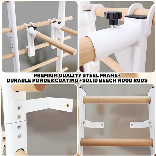 PreGymnastic Stall Bars, Swedish Ladder for Adult and Kids, Wall Bar with Solid Beech Wood Rods, Durable Steel Frame, Adjustable Pull Up and Dip for Strength, Flexibility at Home Gym, Studio by PreGymnastic - Used condition - Image 4