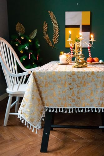 Nappe coton lin rectangulaire 90x90 cm Daesar avec pompons de Noël or