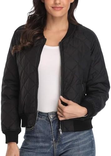 andy & natalie Women's Bomber Jacket Fashion Quilted Casual Light...