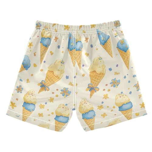 linqin Ice Cream Beige Boys Swim Trunks Toddler Beach Board Shorts, Quick Dry Swim Shorts Suits 2-16 Years2