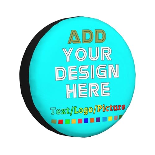 Image of Custom Spare Tire Cover with Picture, Customize Wheel Cover with Logo Personalized Waterproof Dust-Proof Polyester Tire Protectors for Trailer RV SUV All Vehicle, Cyan