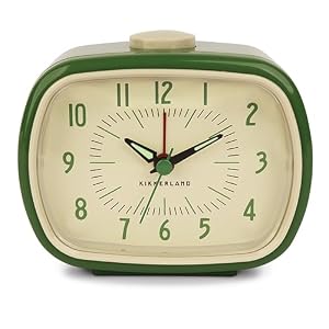 Kikkerland Retro Alarm Clock – Vintage Decor for Bedroom, Nightstand, Living Room, or Office – Battery Operated, Decorative Analog Clock, Green