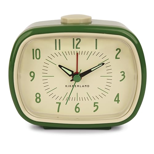 Kikkerland Retro Alarm Clock – Vintage Decor for Bedroom, Nightstand, Living Room, or Office – Battery Operated, Decorative Analog Clock, Green