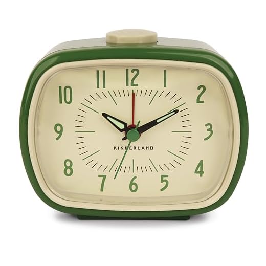 Kikkerland Retro Alarm Clock – Vintage Decor for Bedroom, Nightstand, Living Room, or Office – Battery Operated, Decorative Analog Clock, Green