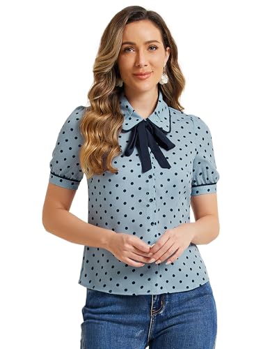 Allegra K Mujer Blusa de Lunares Cuello Peter Pan Corbata Vintage