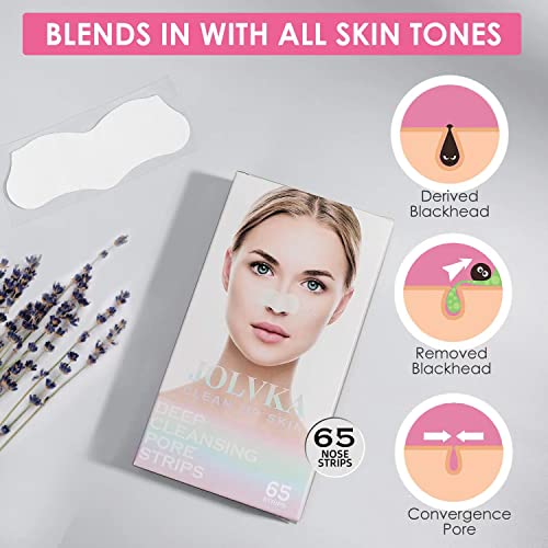 Jolvka Blackhead Pore Strips For Face Nose Pores - 65 Strips - Charcoal Blackheads Removal - Blackhead Remover Strip - Black Head Nose Strips #TOP4