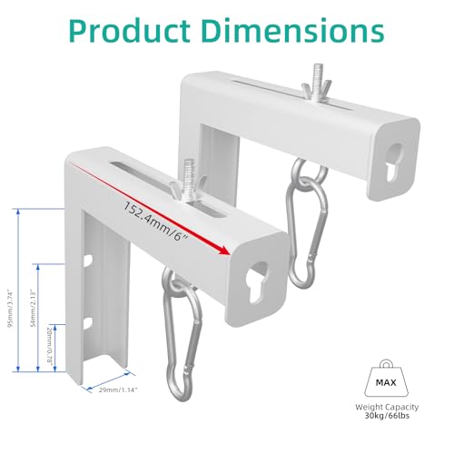 Projector Screen Pull Down Mount Kit, Universal Projector Screen Ceiling & Wall Mount, 6 Inch Adjustable L-Brackets with Hooks & Hardware for Home Projector and Movie Screens, Holds 66lbs, Black