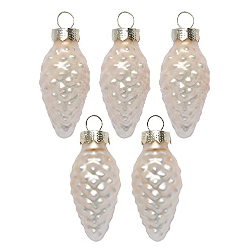 Inge Glas Magic Mini Weihnachtskugeln Zapfen 4,5cm 12 Stück Glas in Karton-Box (Champagne | beige Glanz matt)