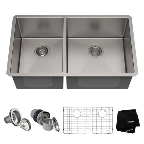 KRAUS Standart Pro 33 -inch Undermount 60/40 Double Bowl 16 Gauge Stainless Steel Kitchen Sink, KHU104-33 by Kraus - Used condition - US$356.83