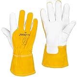 John Tillman and Co Medium Brown Top Grain Goatskin Fleece Lined Standard Grade MIG Welders Gloves with Straight Thumb, 3 12' Cuff, Kevlar Stitching and Elastic Back