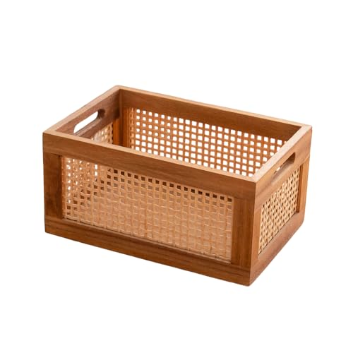 DGANXUN Hand Woven Bamboo and Wood Storage Box, Rectangular Woven