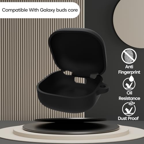 Image of Sounce Soft Silicone Protective Case Cover Compatible with Samsung Galaxy Buds Core Shockproof Lightweight Earbuds Cover with Metal Carabiner Keychain for Office, Gym and Everyday Use(Black)