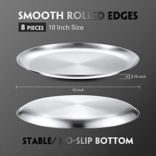 Thenshop 8 Pieces 10 Inch Pizza Pans Bulk Stainless Steel Sets Round Bakeware Pizza Trays for Oven Kitchen Baking Home Restaurant Picnics Holiday Activities Safe Sturdy Reusable Easy Clean(Silver)