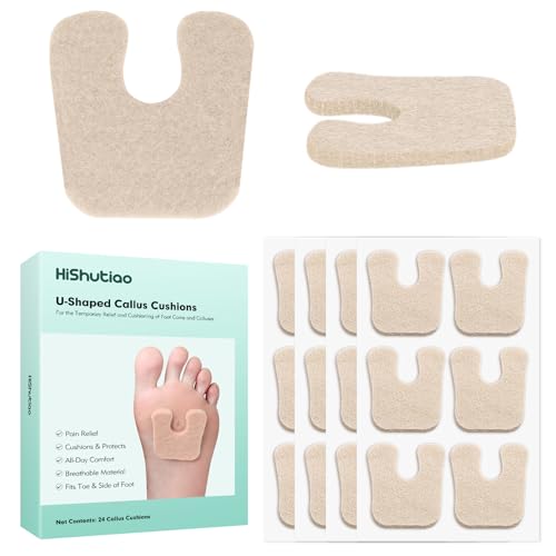 24 Pcs U-Shaped Felt Callus Pads with Storage Box â€“ Soft Breathable Corn Cushions to Protect Calluses from Rubbing on Shoes â€“ Upgraded Thicker Horseshoe Pads for Foot Pain Relief & Blister Prevention