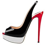  EKS Damen Peep Toe Slingbacks Pumps Plateau High Heels Damenschuhe Schwarz&White 38 EU