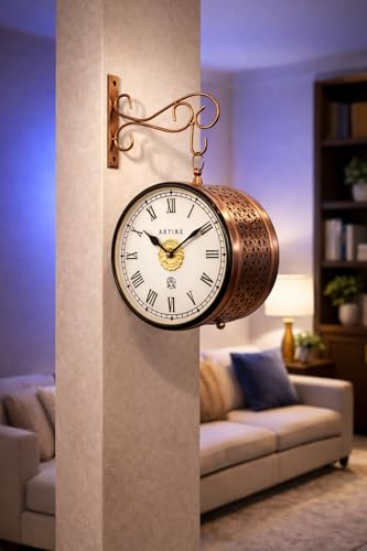 Image of Handcrafted Double Side Metal Analog Vintage Wall Clock,Hand Jali Cutting | 1.5 Year Machine Warranty |65470- Size INCHES | 1 Side Number 1 Side Roman,Colour Copper Size 8 inch