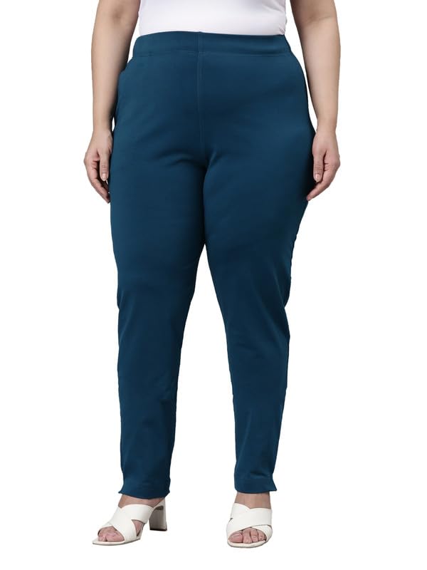 Image of GO COLORS Women Solid Turquoise Blue Mid Rise Regular Fit Kurti Pants