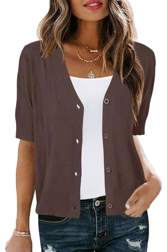 Image of Arach&Cloz Women's Lightweight Spring Summer Business Casual Cropped Short Sleeve Cardigan